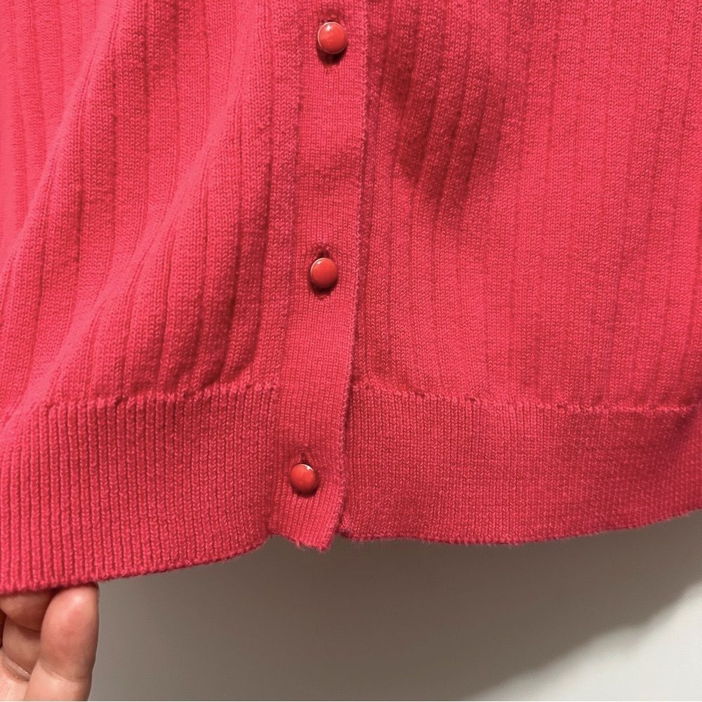 IZOD Women’s Fitted Ribbed Raspberry Color Cardigan - Picture 6 of 8